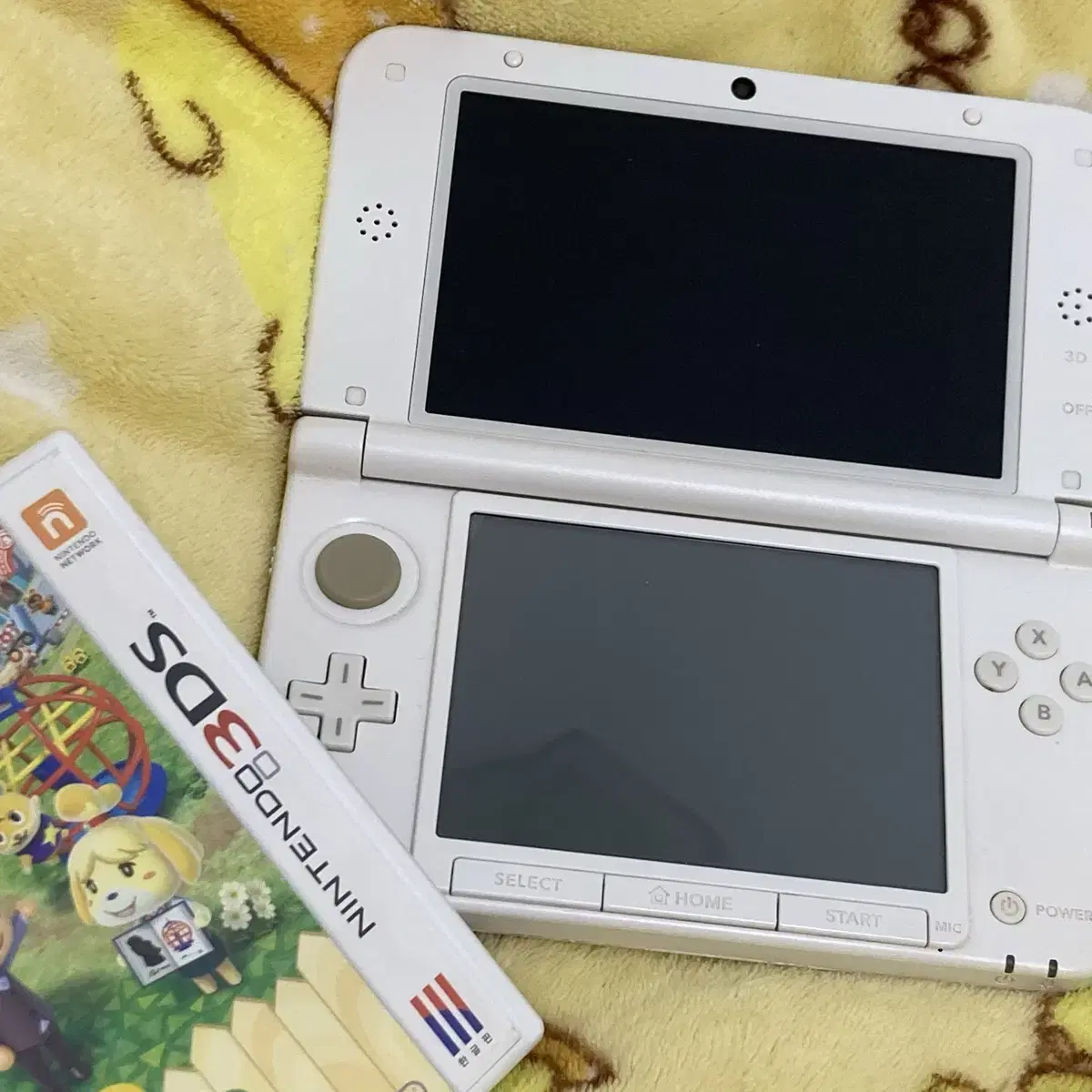 닌텐도 3ds xl 화이트 한국어판 튀동숲 튀어나와요 동물의 숲 칩